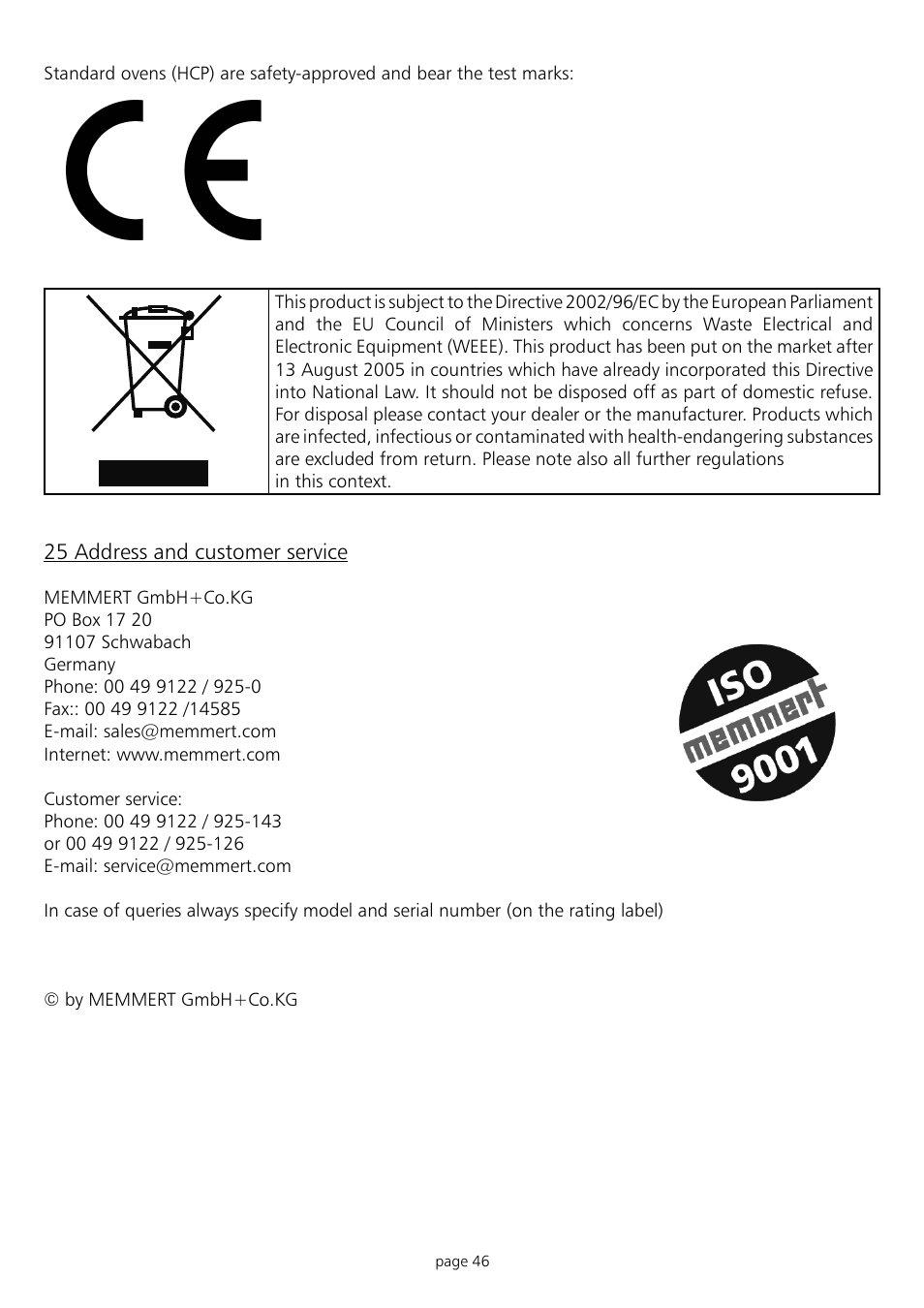 Memmert HCP 246 Humidity Chambers (Generation 2003) User Manual | Page 46 / 48