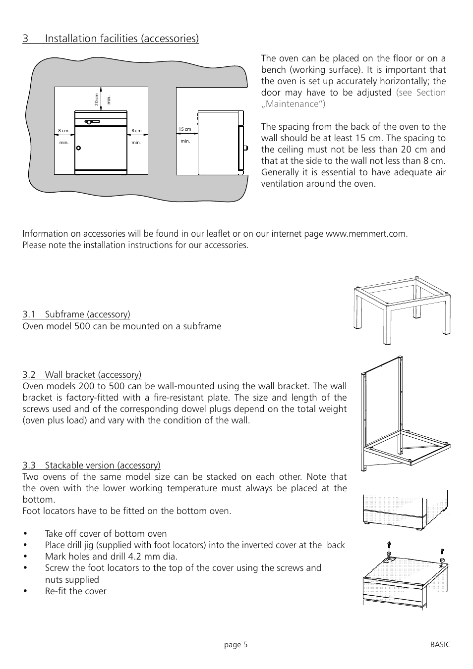 3installation facilities (accessories) | Memmert INB 200 - 500 Incubators (Generation 2003) User Manual | Page 5 / 28