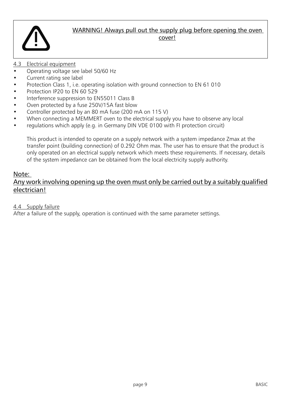 Memmert INB 200 - 500 Incubators (Generation 2003) User Manual | Page 9 / 28