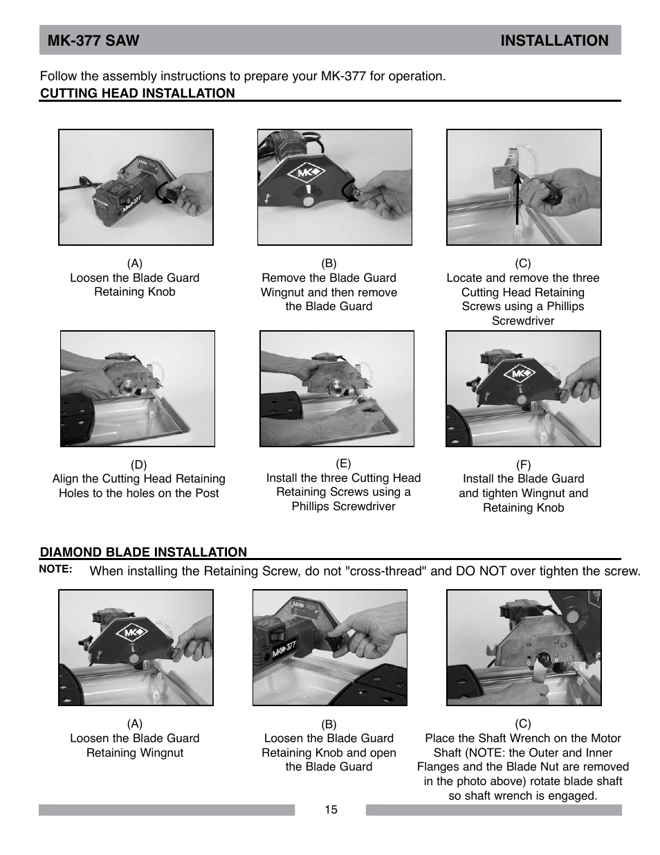 Mk-377 saw installation | MK Diamond MK-377 User Manual | Page 15 / 36