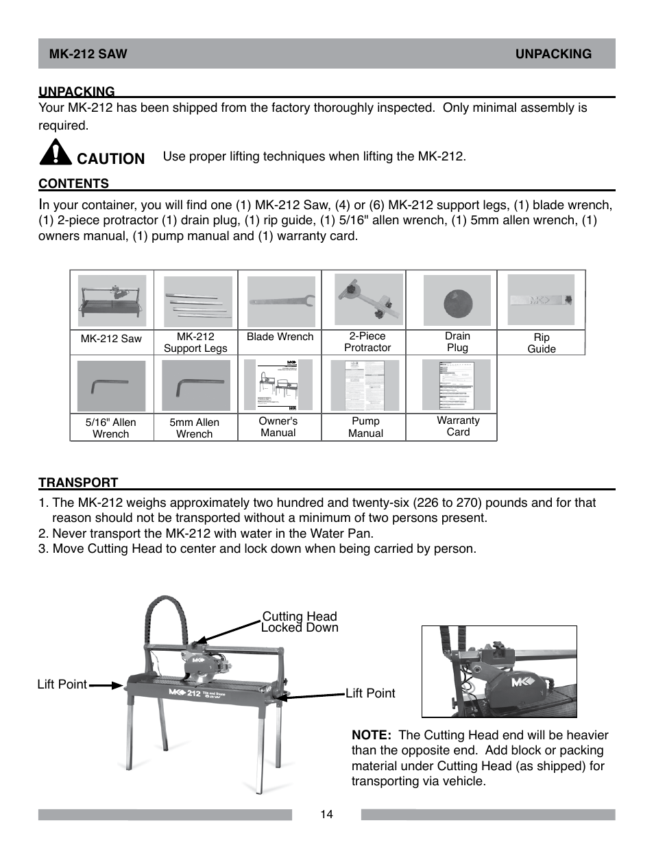 Caution | MK Diamond MK-212 User Manual | Page 14 / 52