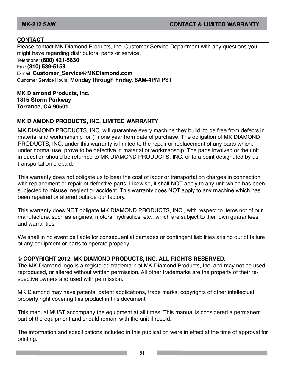MK Diamond MK-212 User Manual | Page 51 / 52