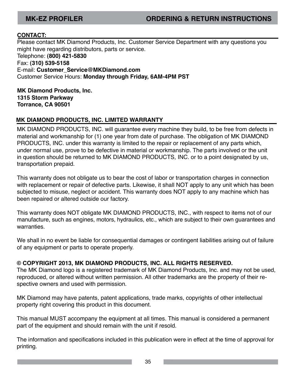 MK Diamond MK-EZ Profile Milling Machine User Manual | Page 35 / 36