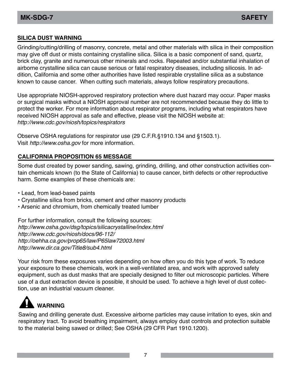 Mk-sdg-7 safety | MK Diamond SDG-7 User Manual | Page 7 / 24