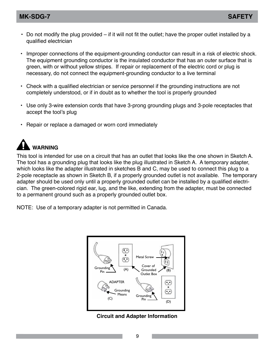 Mk-sdg-7 safety | MK Diamond SDG-7 User Manual | Page 9 / 24