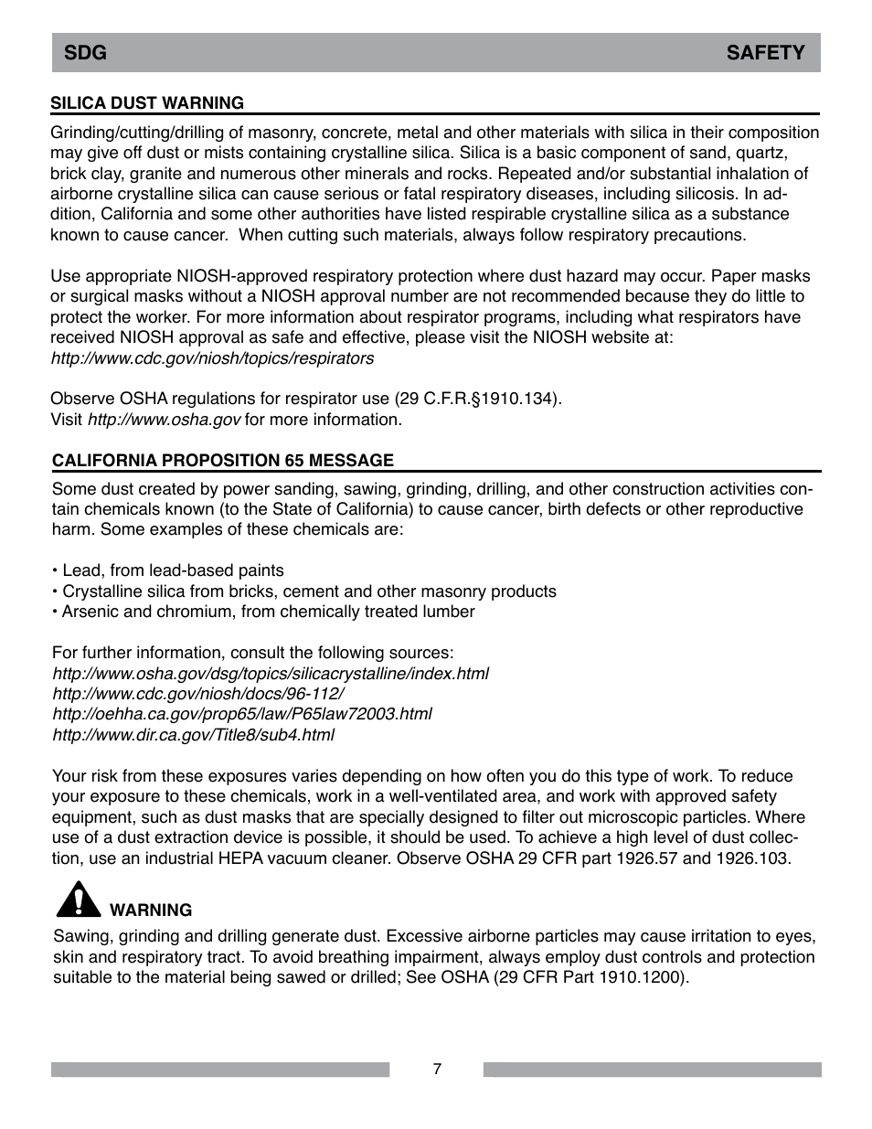 Sdg safety | MK Diamond Sawtec SDG-103 User Manual | Page 7 / 24