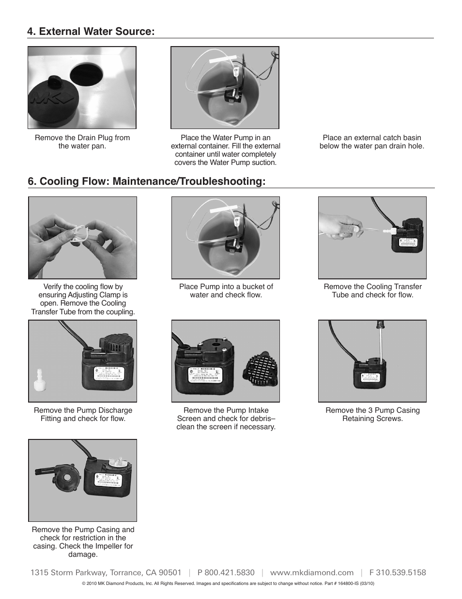 Cooling flow: maintenance/troubleshooting, External water source | MK Diamond TX-3 Manufacturer Water Pump User Manual | Page 2 / 2