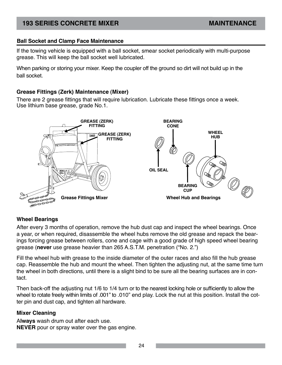 193 series concrete mixer maintenance | MK Diamond Canoga 193 Gas User Manual | Page 24 / 32