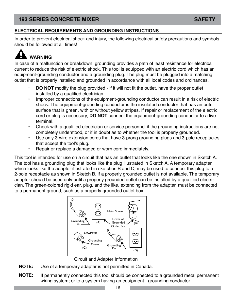 193 series concrete mixer safety | MK Diamond Canoga 193 Electric User Manual | Page 16 / 32