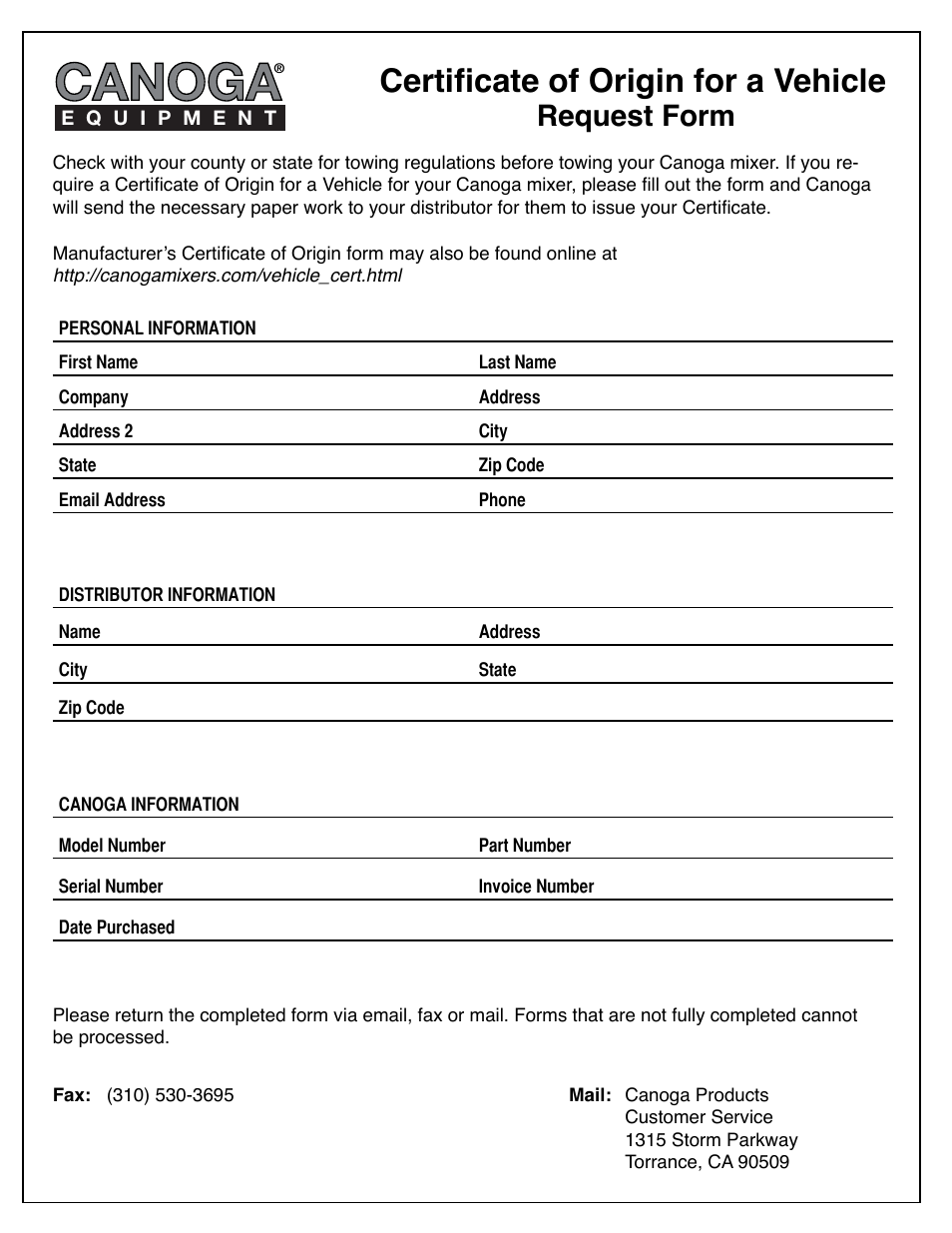 Canoga, Certificate of origin for a vehicle, Request form | MK Diamond Canoga 193 Electric User Manual | Page 31 / 32