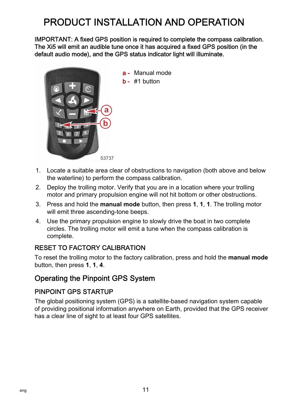 Operating the pinpoint gps system, Product installation and operation | MotorGuide Pinpoint GPS User Manual | Page 17 / 33