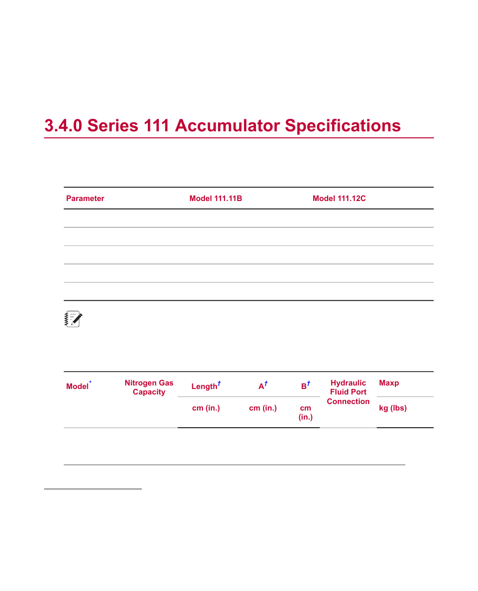 0 series 111 accumulator specifications, Series 111 accumulator specifications | MTS Series 111 Accumulator User Manual | Page 16 / 40