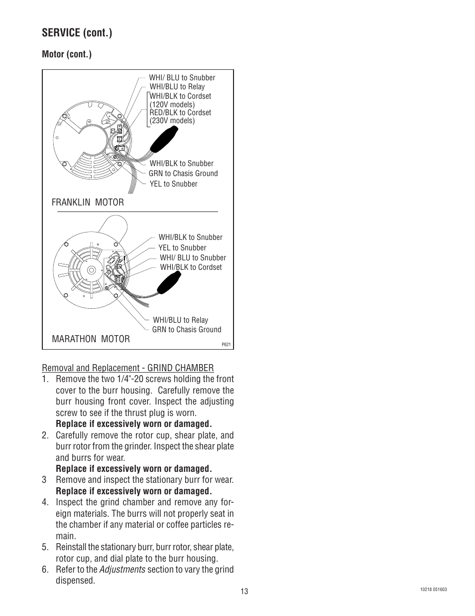 Service (cont.) | Bunn G9-2 HD-S User Manual | Page 13 / 23