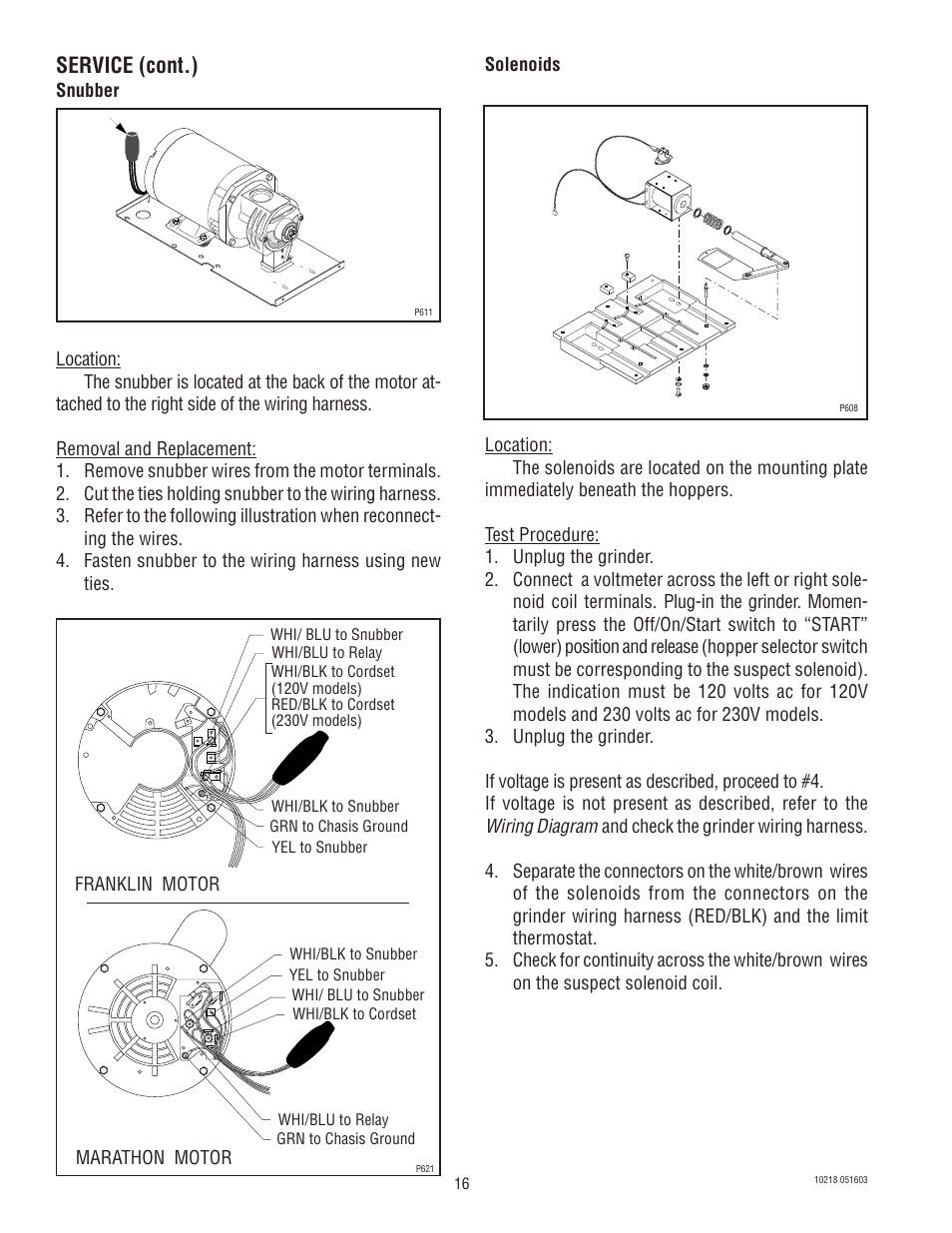 Service (cont.), Wiring diagram, Franklin motor marathon motor | Bunn G9-2 HD-S User Manual | Page 16 / 23