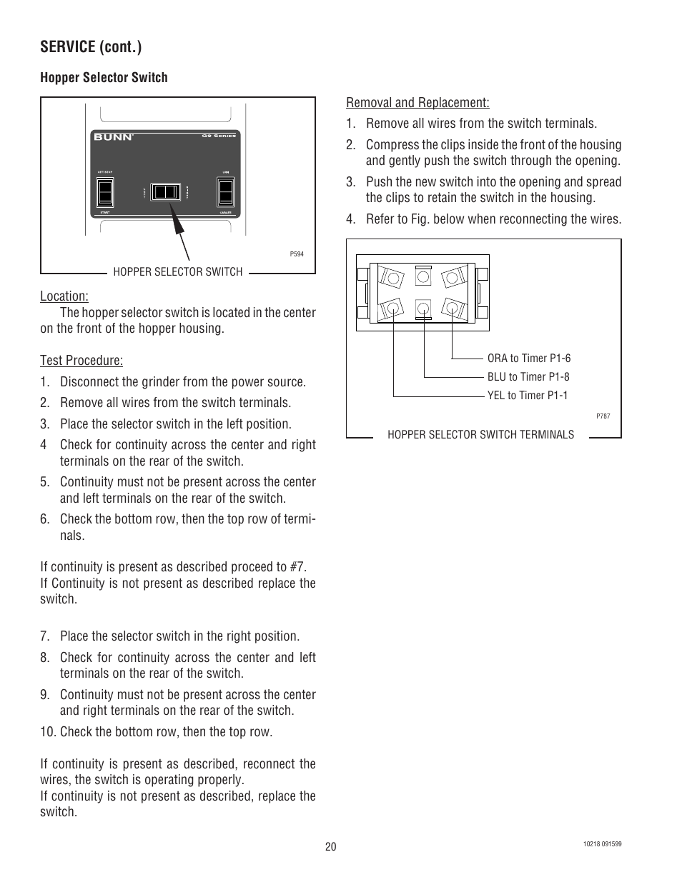 Service (cont.) | Bunn G9-2 HD-S User Manual | Page 20 / 23