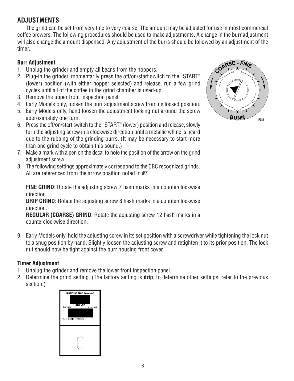 Adjustments | Bunn G9-2 HD-S User Manual | Page 6 / 23