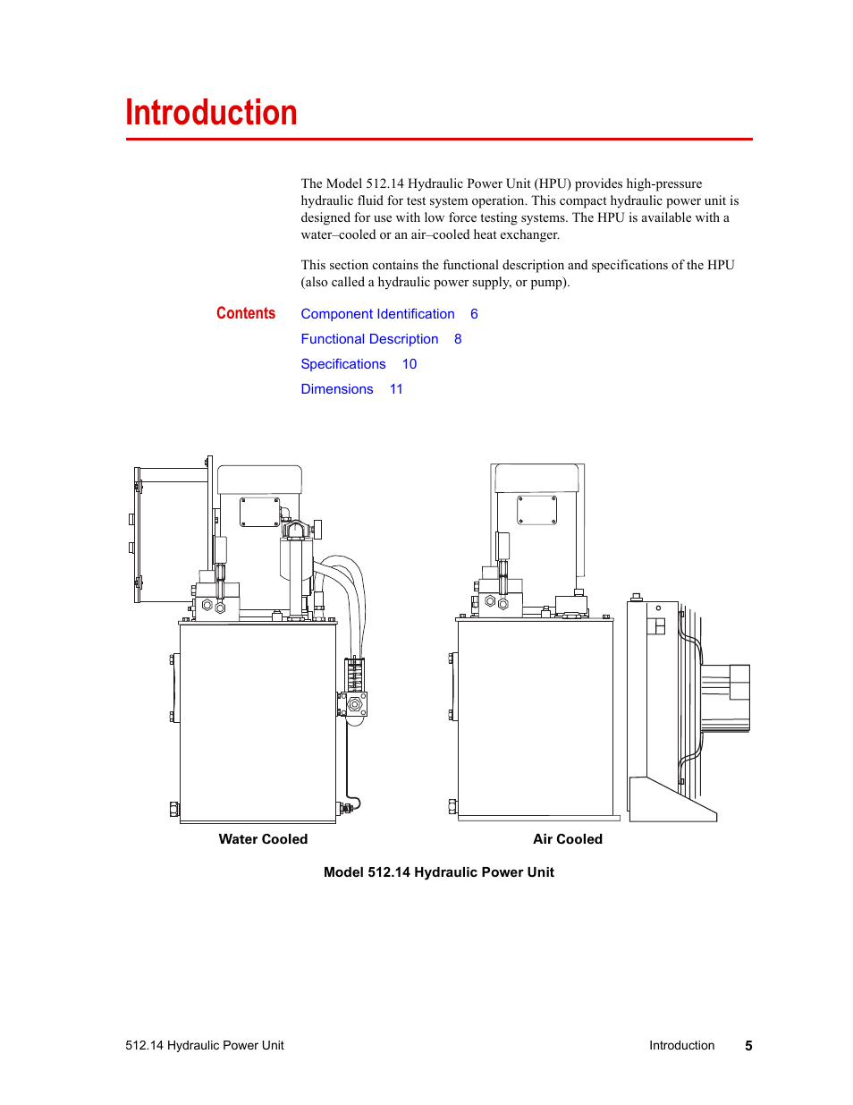 Introduction, Introduction 5 | MTS Model 512-14 Hydraulic Power Unit User Manual | Page 5 / 44