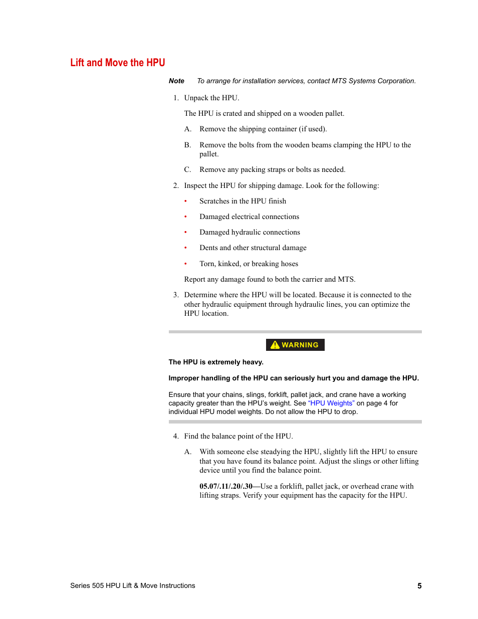 Lift and move the hpu | MTS Series 505 SilentFlo HPU Lift & Move Model 505-XX User Manual | Page 5 / 8