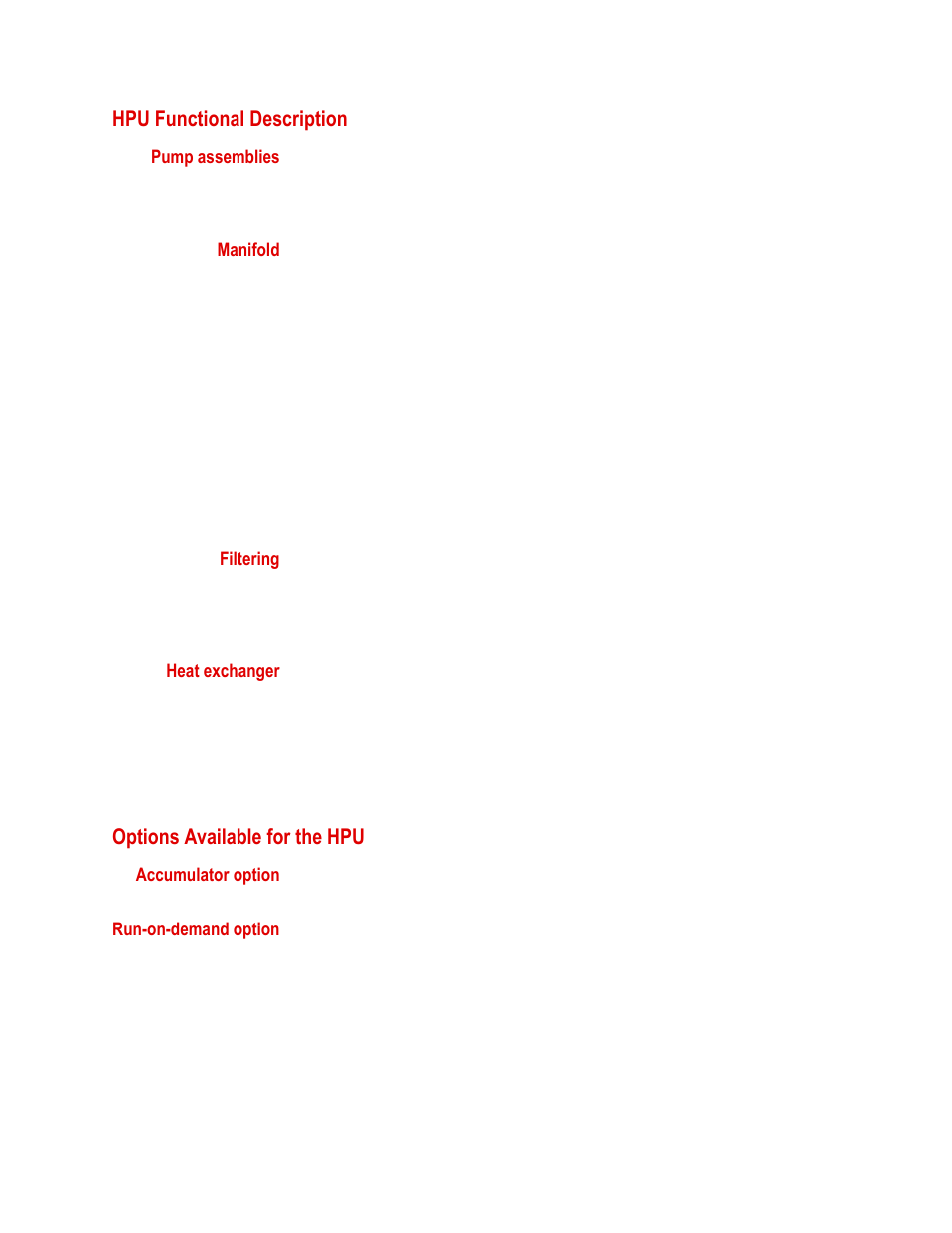 Hpu functional description, Options available for the hpu, Hpu functional description 18 | Options available for the hpu 18 | MTS Series 505 SilentFlo Hydraulic Power Unit Model 505-180 User Manual | Page 18 / 118