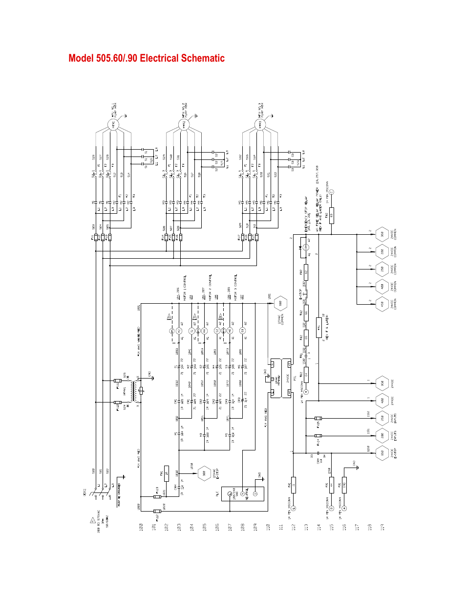 Model 505.60/.90 electrical schematic, Model 505.60/.90 electrical schematic 23 | MTS Series 505 SilentFlo Hydraulic Power Unit Model 505-180 User Manual | Page 23 / 118