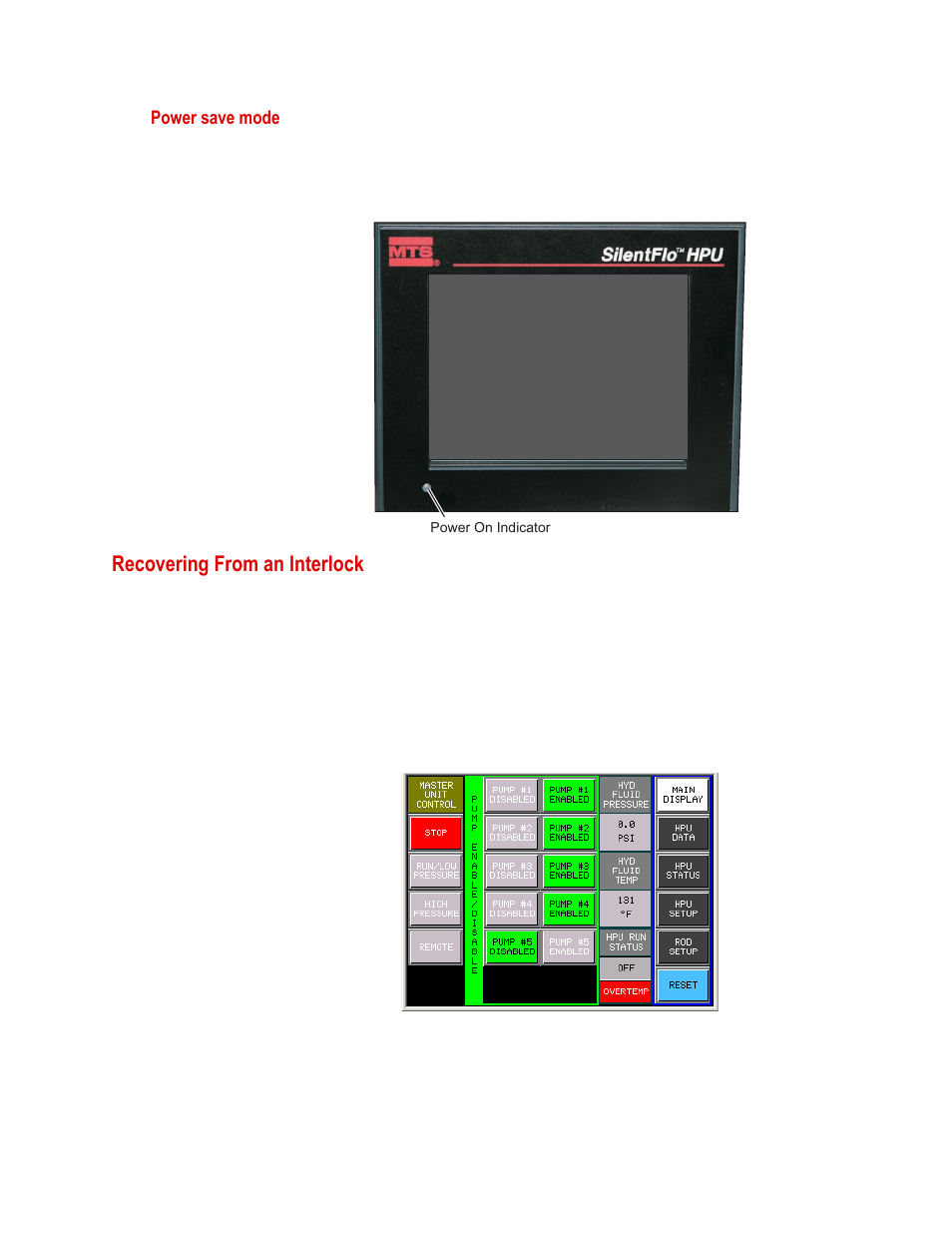 Recovering from an interlock, Recovering from an interlock 76 | MTS Series 505 SilentFlo Hydraulic Power Unit Model 505-180 User Manual | Page 76 / 118