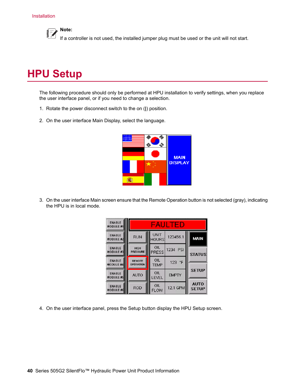 Hpu setup | MTS Series 505G2 SilentFlo Hydraulic Power Unit Model 505G2-180 User Manual | Page 40 / 100