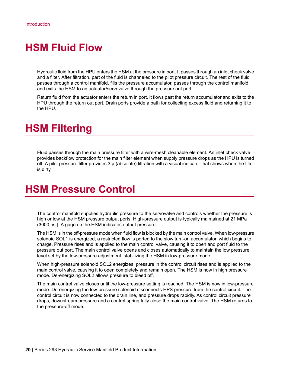 Hsm fluid flow, Hsm filtering, Hsm pressure control | MTS Hydraulic Service Manifold Model 293-12B User Manual | Page 20 / 52