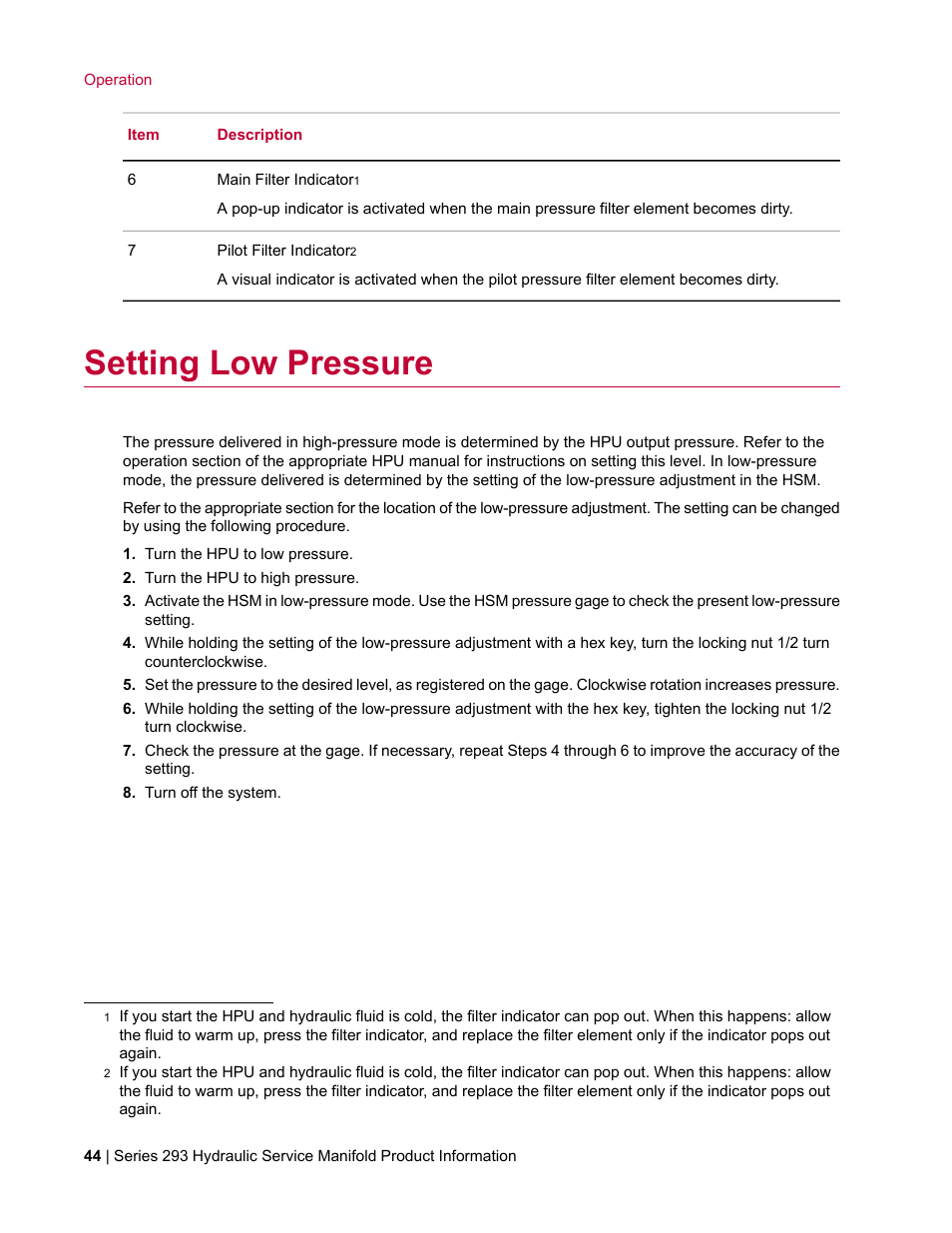 Setting low pressure | MTS Hydraulic Service Manifold Model 293-12B User Manual | Page 44 / 52