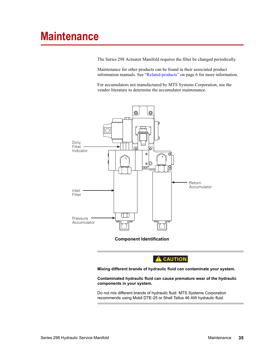 Maintenance, Maintenance 35 | MTS Series 298 Hydraulic Service Manifold User Manual | Page 35 / 38