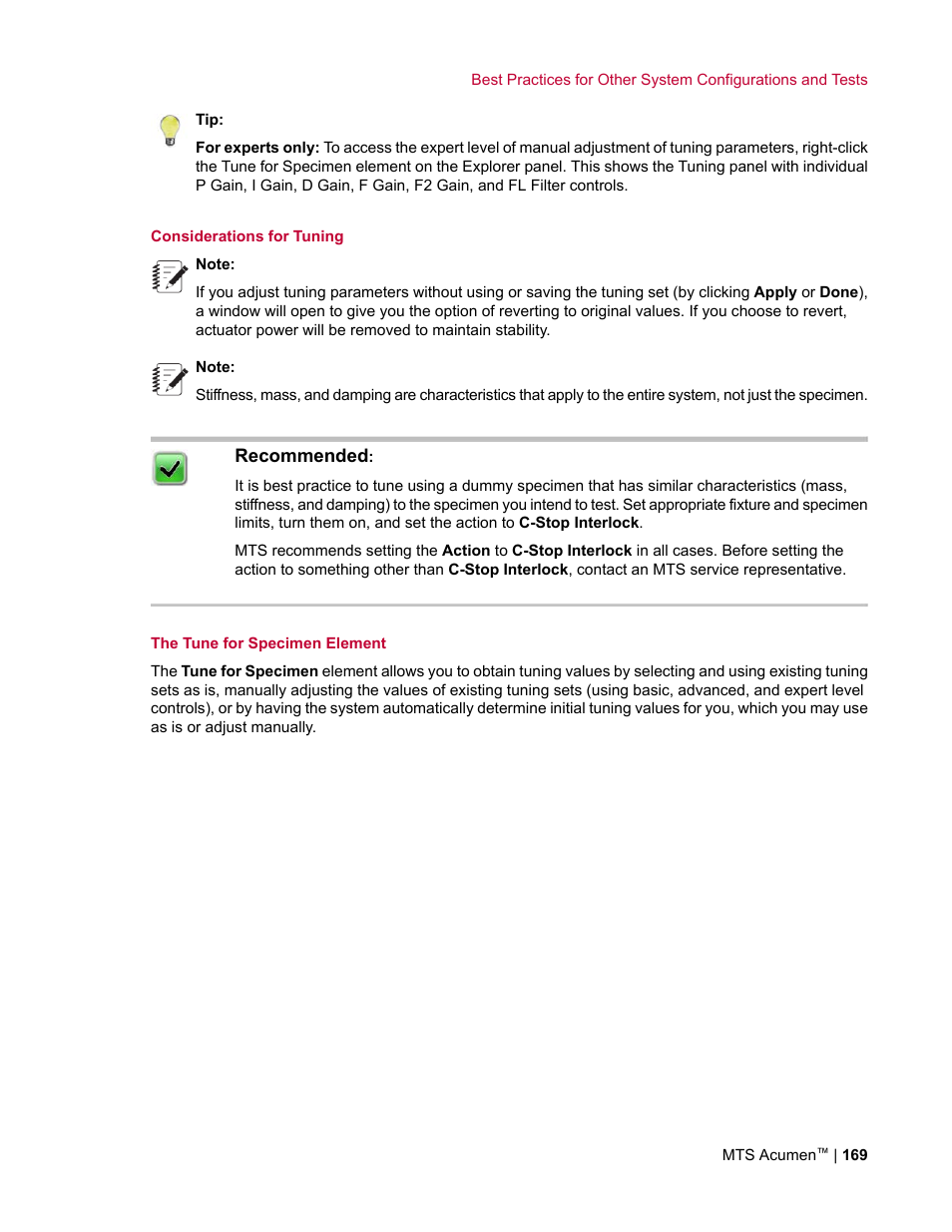 MTS Acumen User Manual | Page 169 / 208