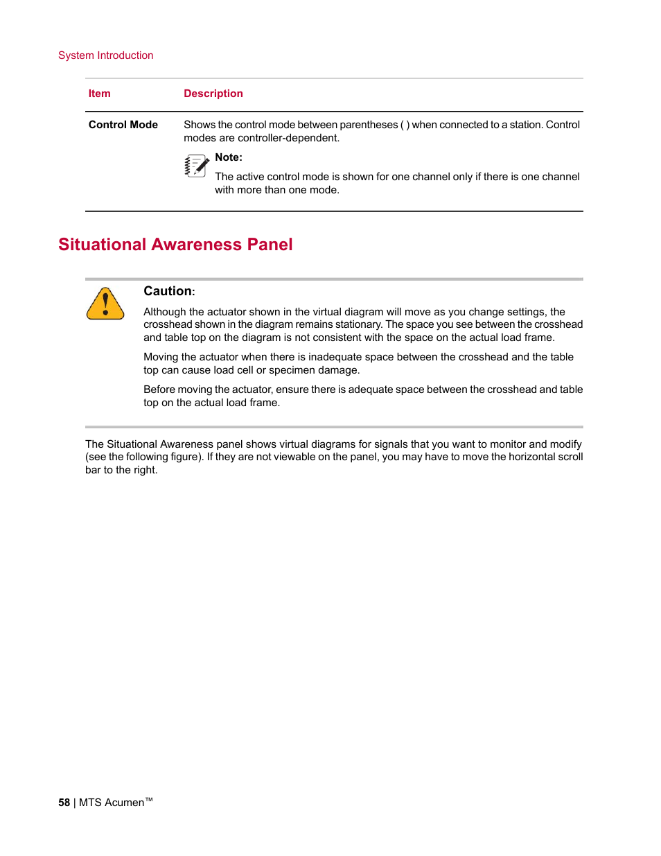 Situational awareness panel | MTS Acumen User Manual | Page 58 / 208