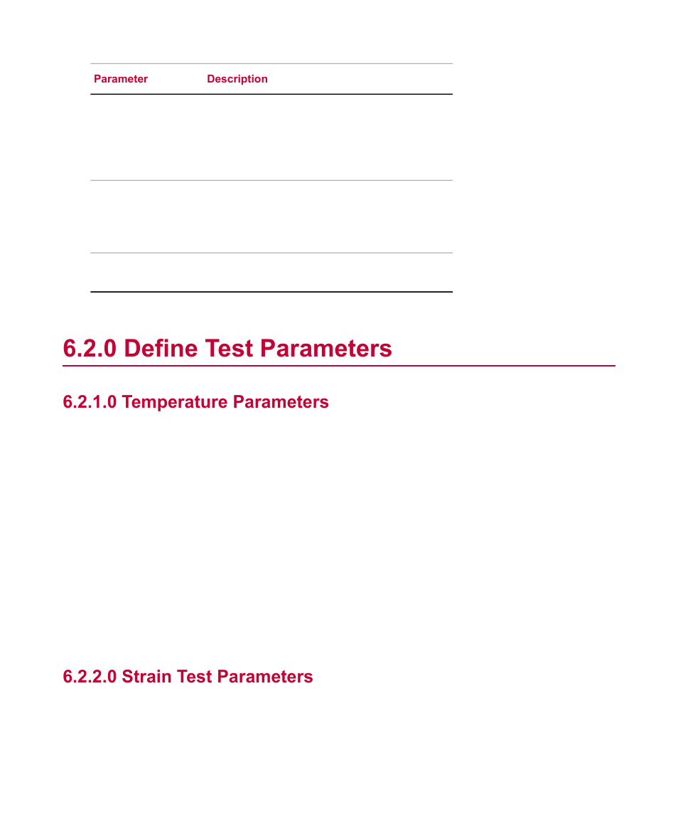 0 define test parameters, 0 temperature parameters, 0 strain test parameters | Define test parameters | MTS Fatigue Template User Manual | Page 42 / 122