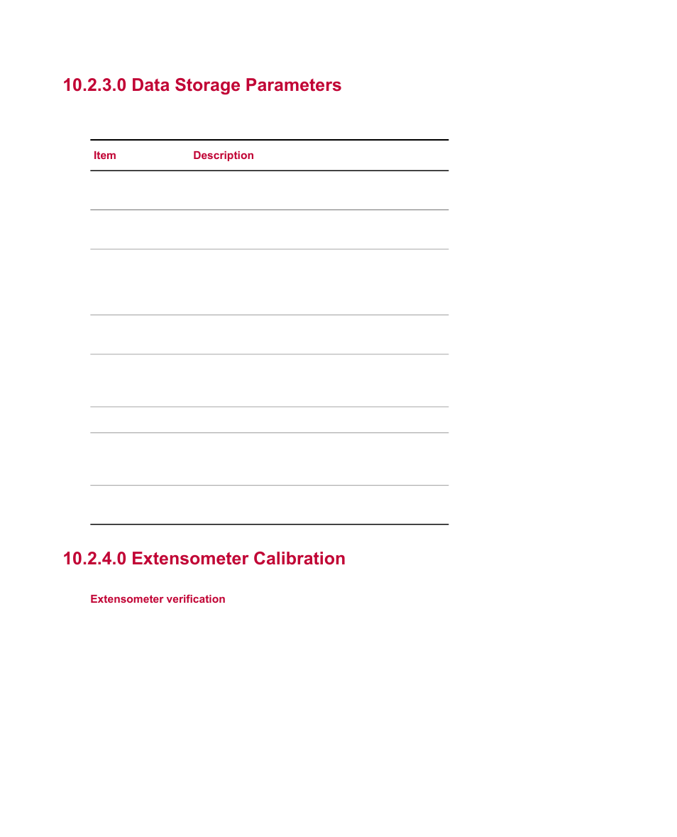 0 data storage parameters, 0 extensometer calibration | MTS Fatigue Template User Manual | Page 95 / 122