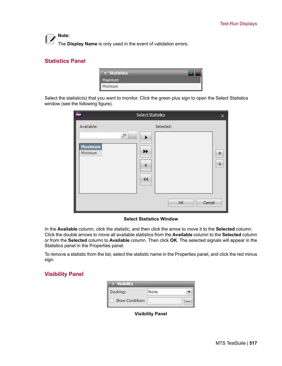Statistics panel, Visibility panel | MTS Multipurpose Elite User Manual | Page 517 / 662