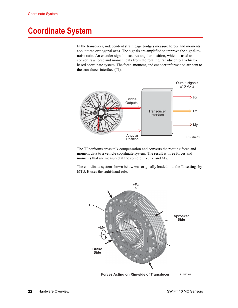 Coordinate system, Coordinate system 22 | MTS SWIFT 10 MC Sensor User Manual | Page 22 / 144