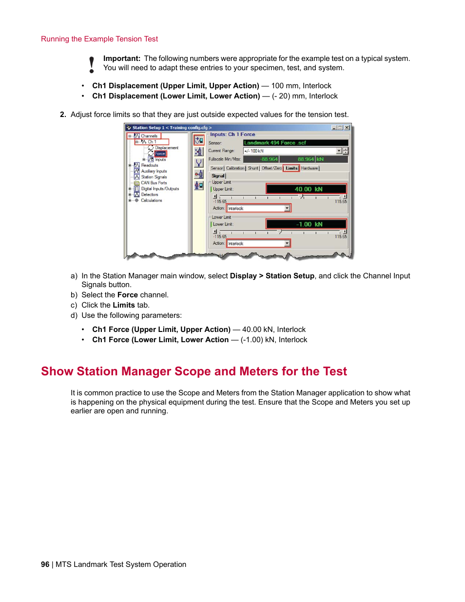 Show station manager scope and meters for the test | MTS Landmark TWX User Manual | Page 96 / 162