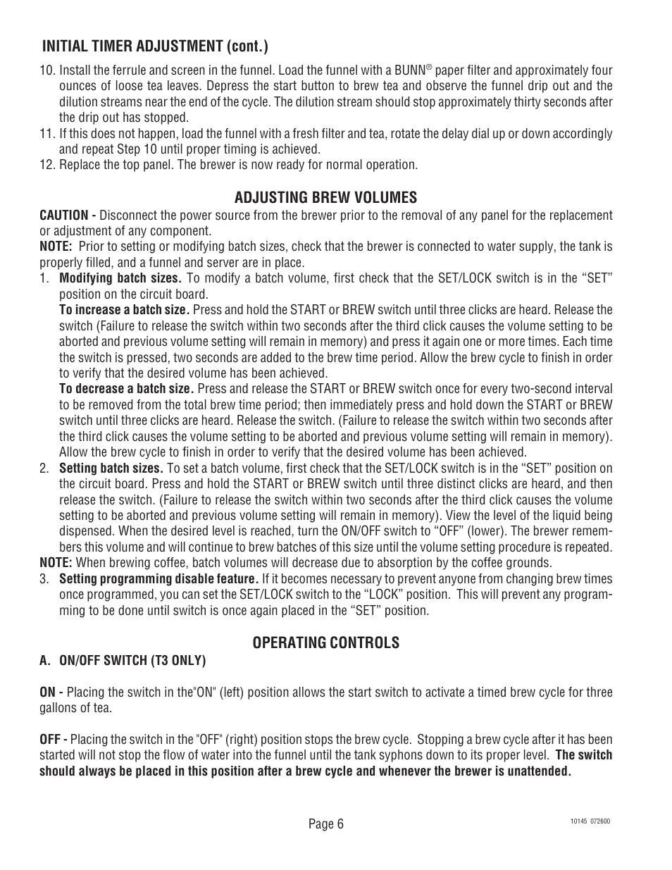 Bunn T6A User Manual | Page 6 / 30