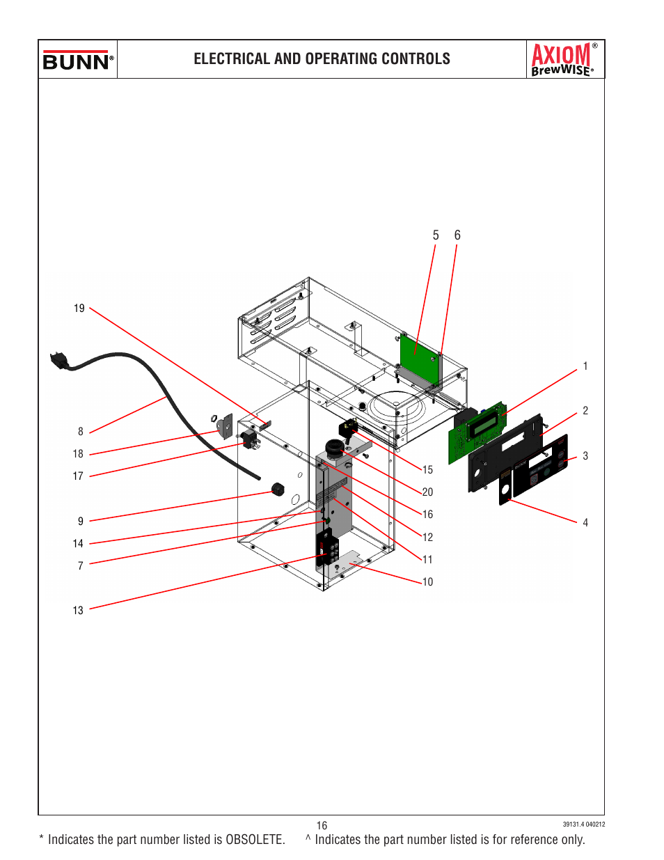 Electrical and operating controls | Bunn AXIOM BREWWISE 39131.0004B User Manual | Page 16 / 19