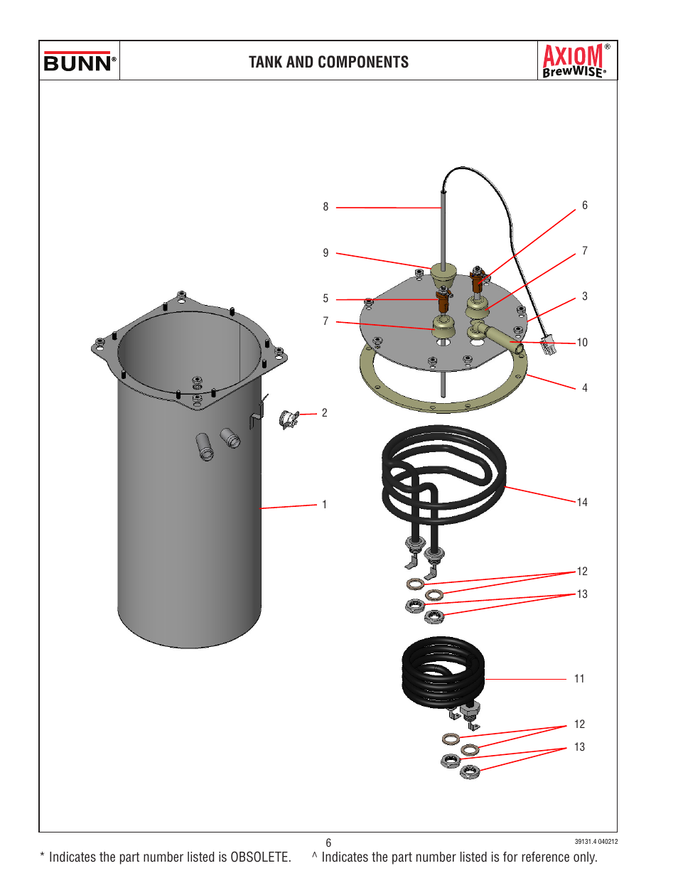 Tank and components | Bunn AXIOM BREWWISE 39131.0004B User Manual | Page 6 / 19