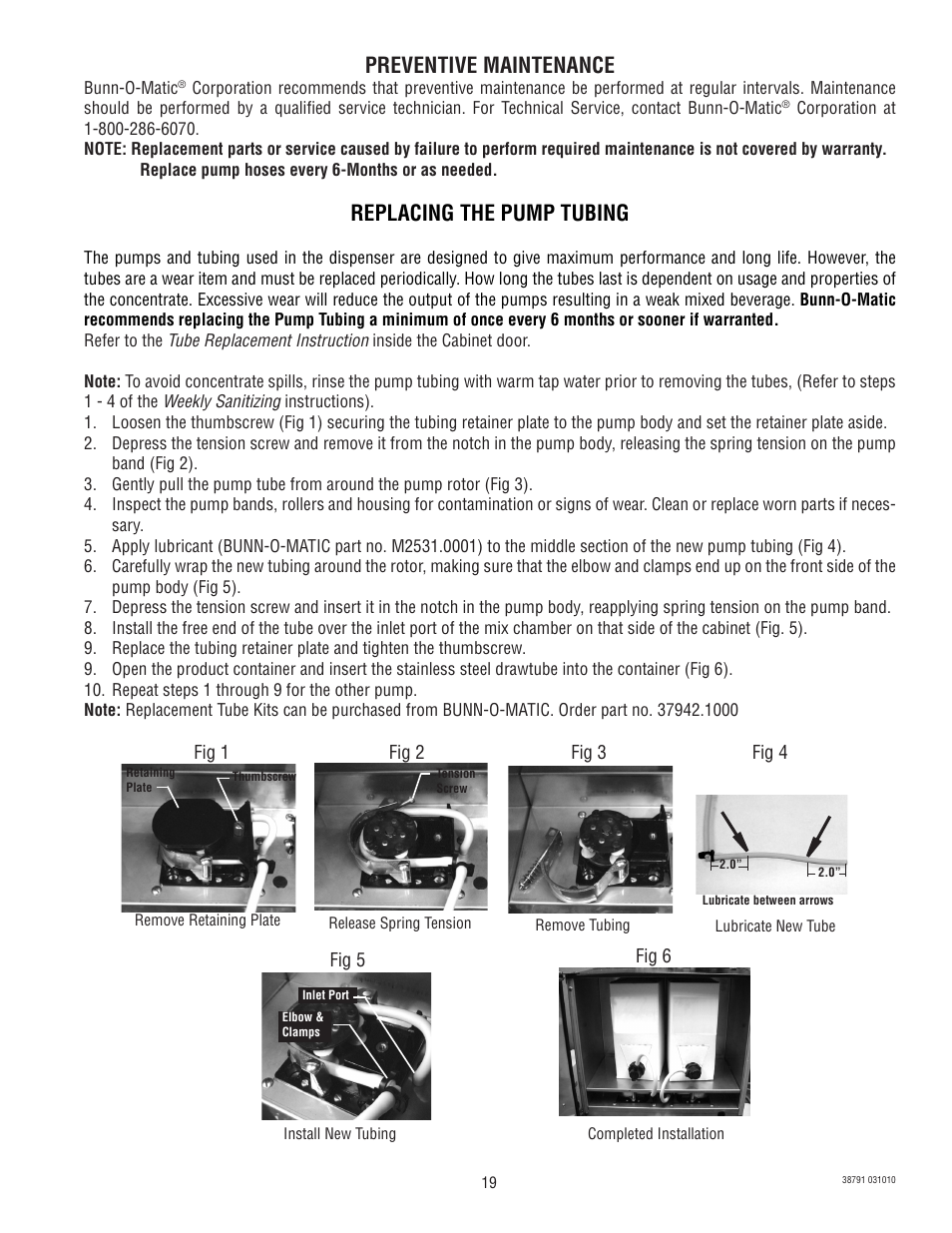 Replacing the pump tubing, Preventive maintenance | Bunn LCA-2 LP 38791.0000K User Manual | Page 19 / 26