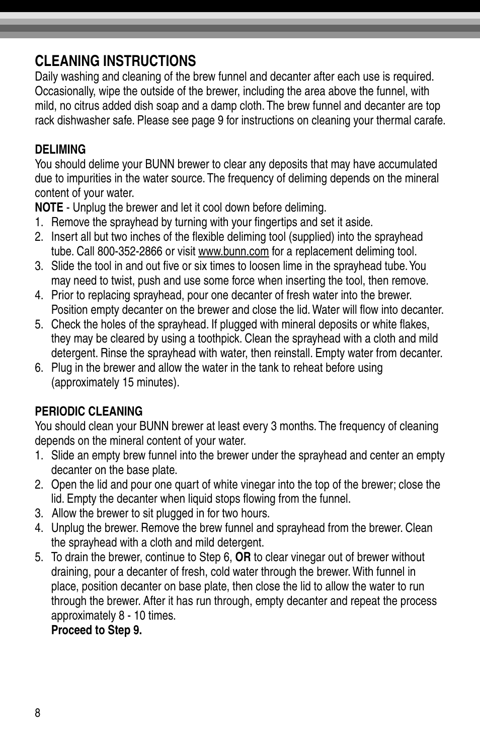 Cleaning instructions | Bunn BX-B User Manual | Page 10 / 16