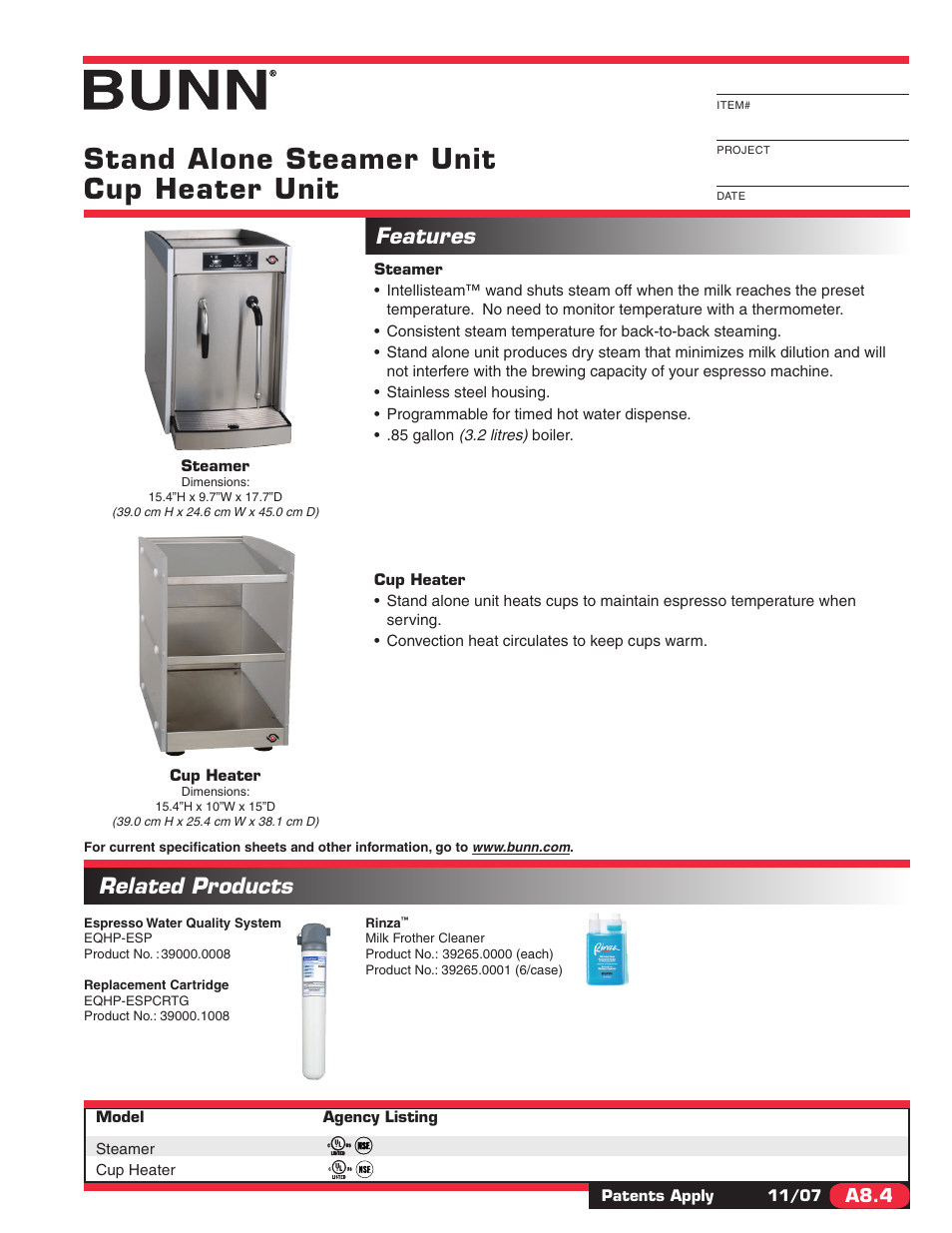Bunn Cup Heater Replacement Unit EQHP-ESPCRTG User Manual | 2 pages