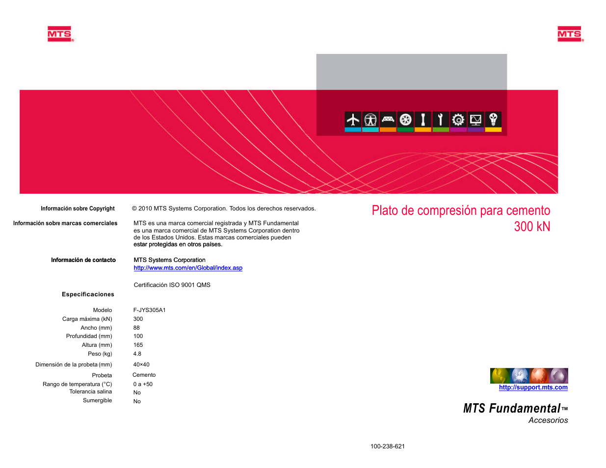 MTS Plato de compresión para cemento 300 kN User Manual | 2 pages