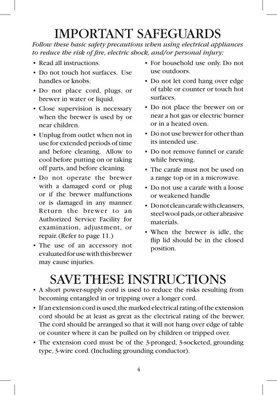Important safeguards, Save these instructions | Bunn BTC User Manual | Page 4 / 12
