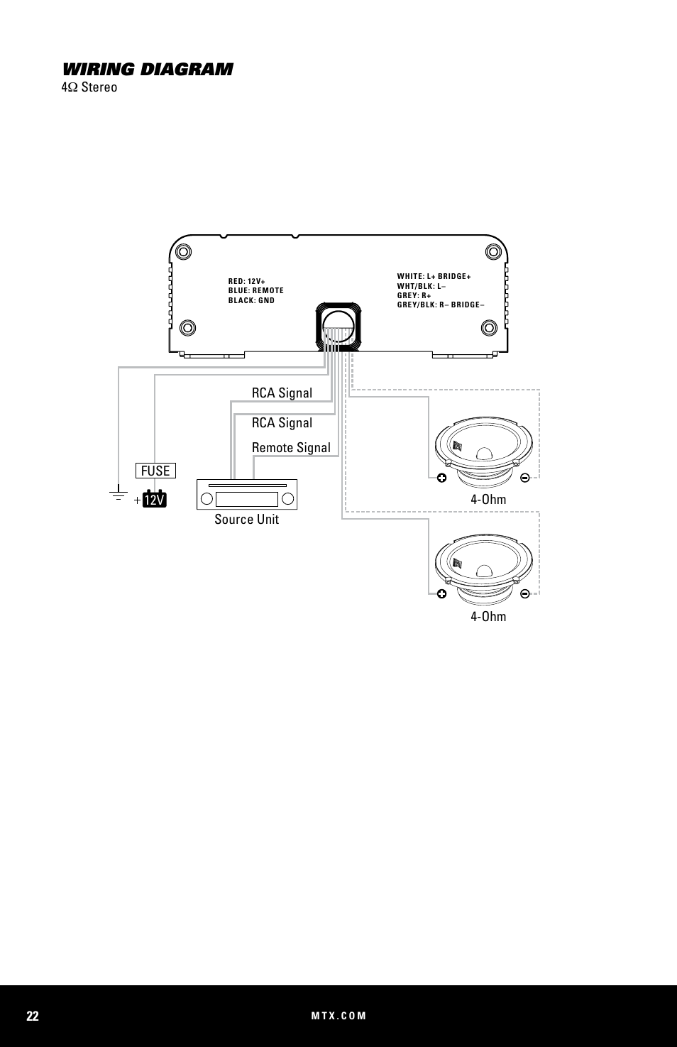 Wiring diagram | MTX Audio MUD100-2 200W RMS 2-Channel Power Sports Amplifier User Manual | Page 22 / 28