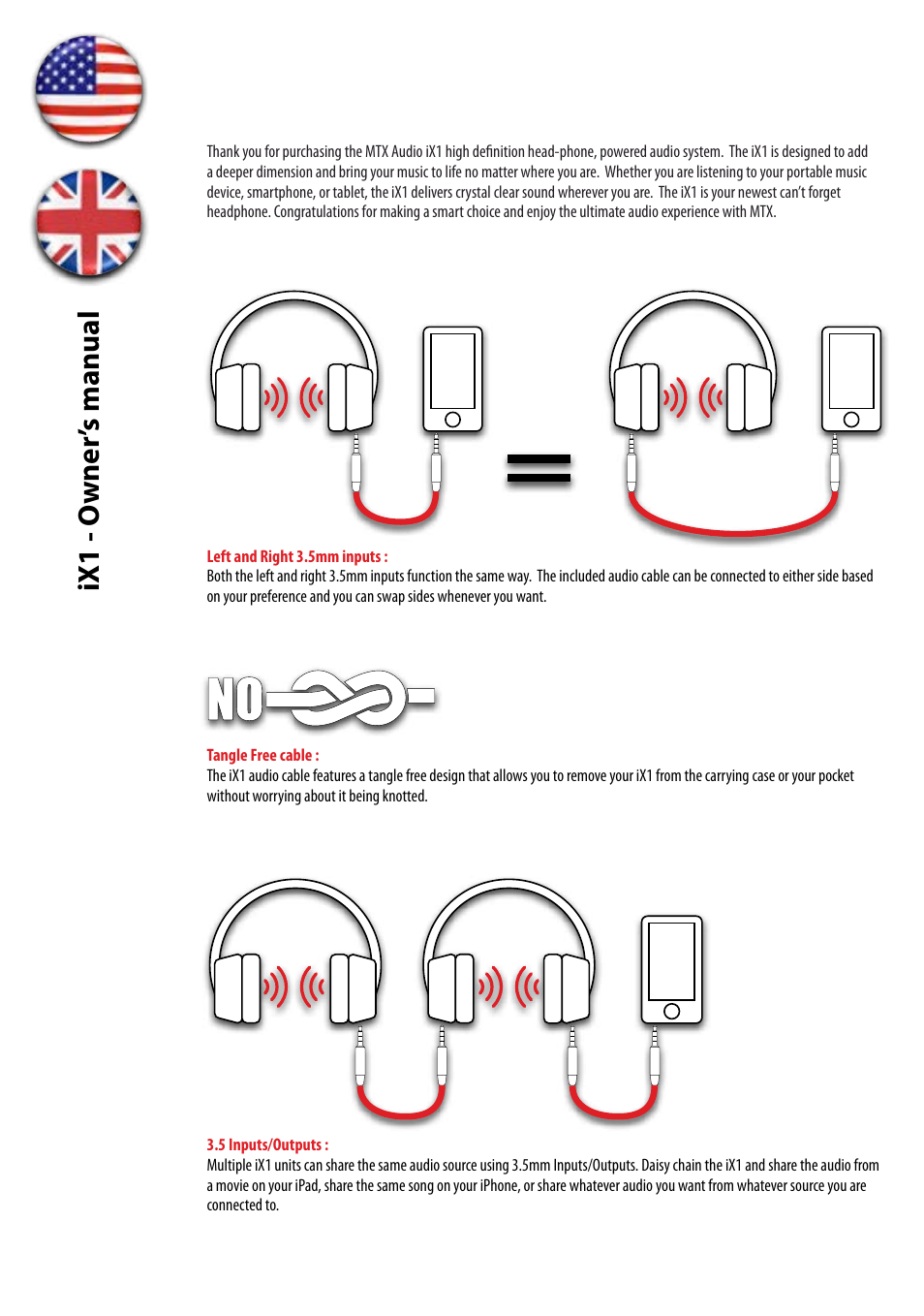 Ix1 - o wner ’s manual | MTX Audio StreetAudio iX1 WHITE On Ear Headphones User Manual | Page 2 / 10