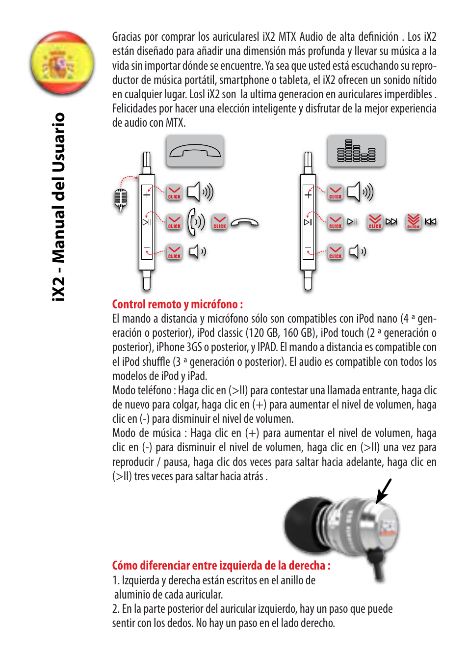 Ix2 - manual del u suario | MTX Audio StreetAudio iX2 RED In Ear Headphones User Manual | Page 6 / 8