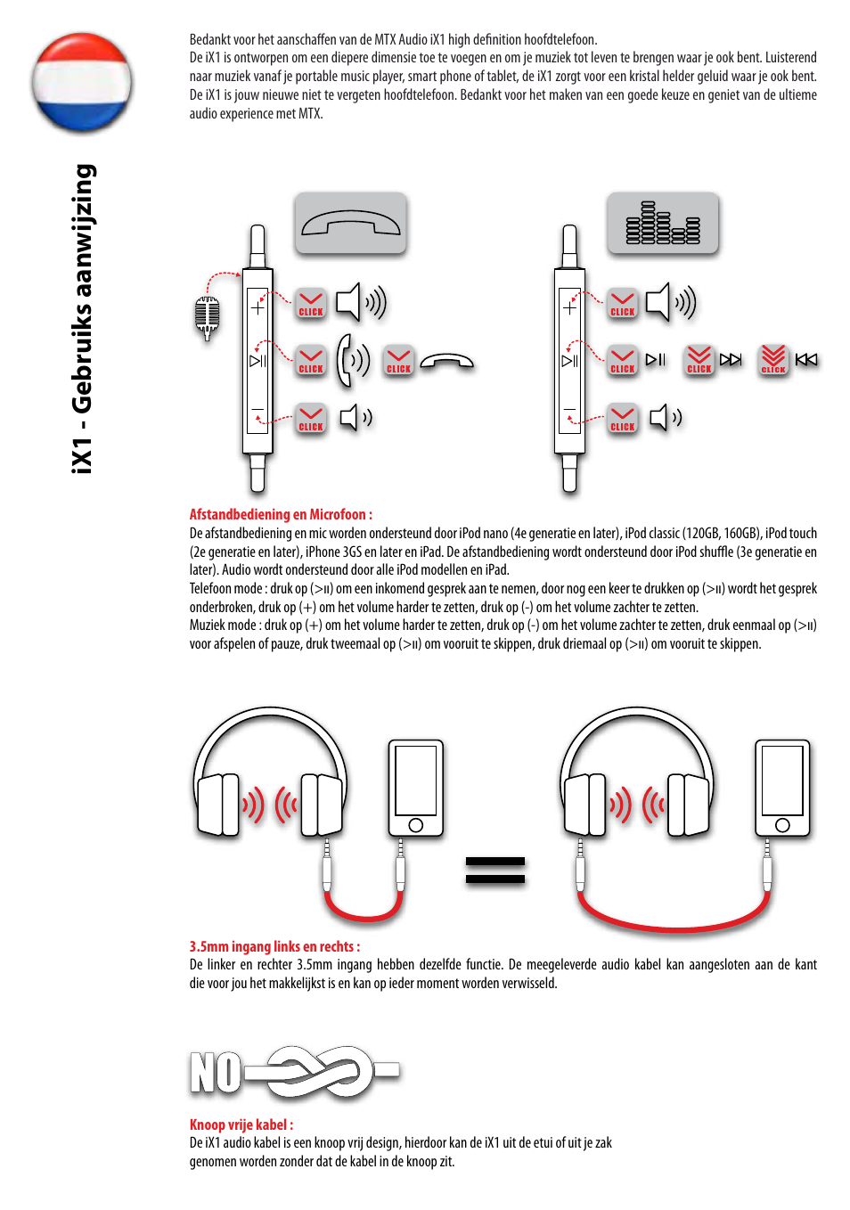 Ix1 - g ebruiks aan wijzing | MTX Audio StreetAudio iX1 BLACK On Ear Headphones User Manual | Page 12 / 20