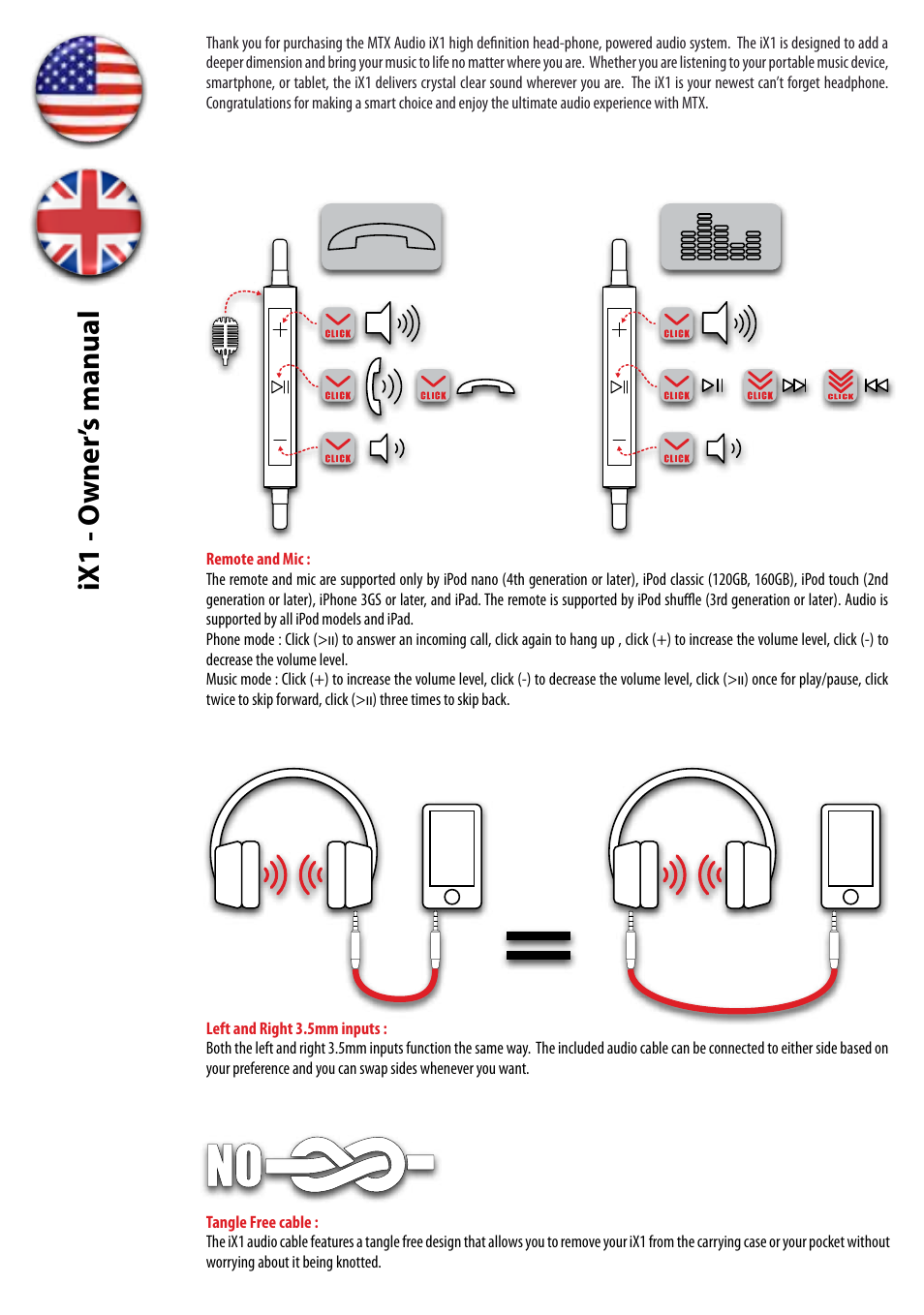 Ix1 - o wner ’s manual | MTX Audio StreetAudio iX1 BLACK On Ear Headphones User Manual | Page 2 / 20