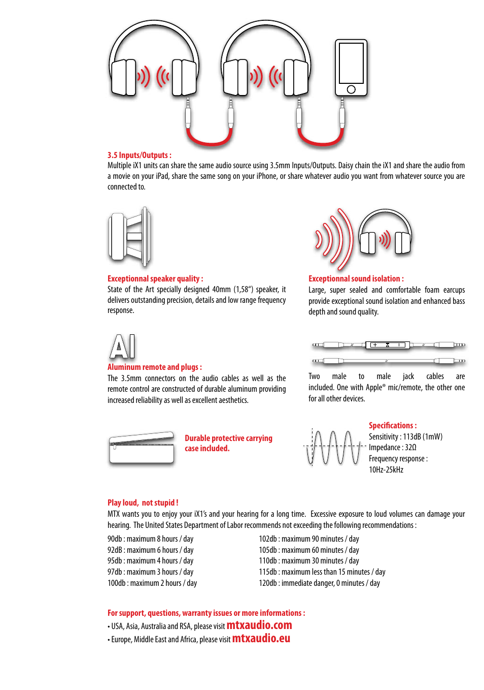 Mtxaudio.eu | MTX Audio StreetAudio iX1 BLACK On Ear Headphones User Manual | Page 3 / 20